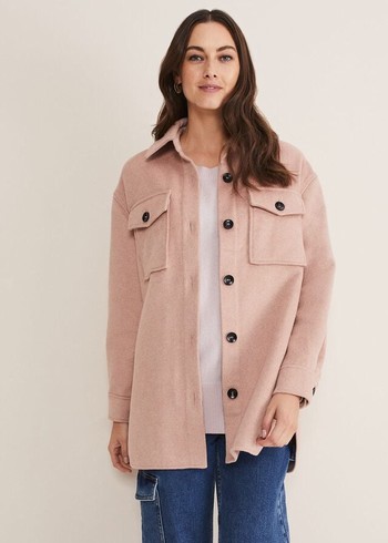 Phase Eight Sammy Plain Wool Shacket Coats Pink Canada | YLSQXG-104